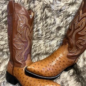 COWTOWN MEN Tan Ostrich & Leather Western Boots Sz 6.5 EE